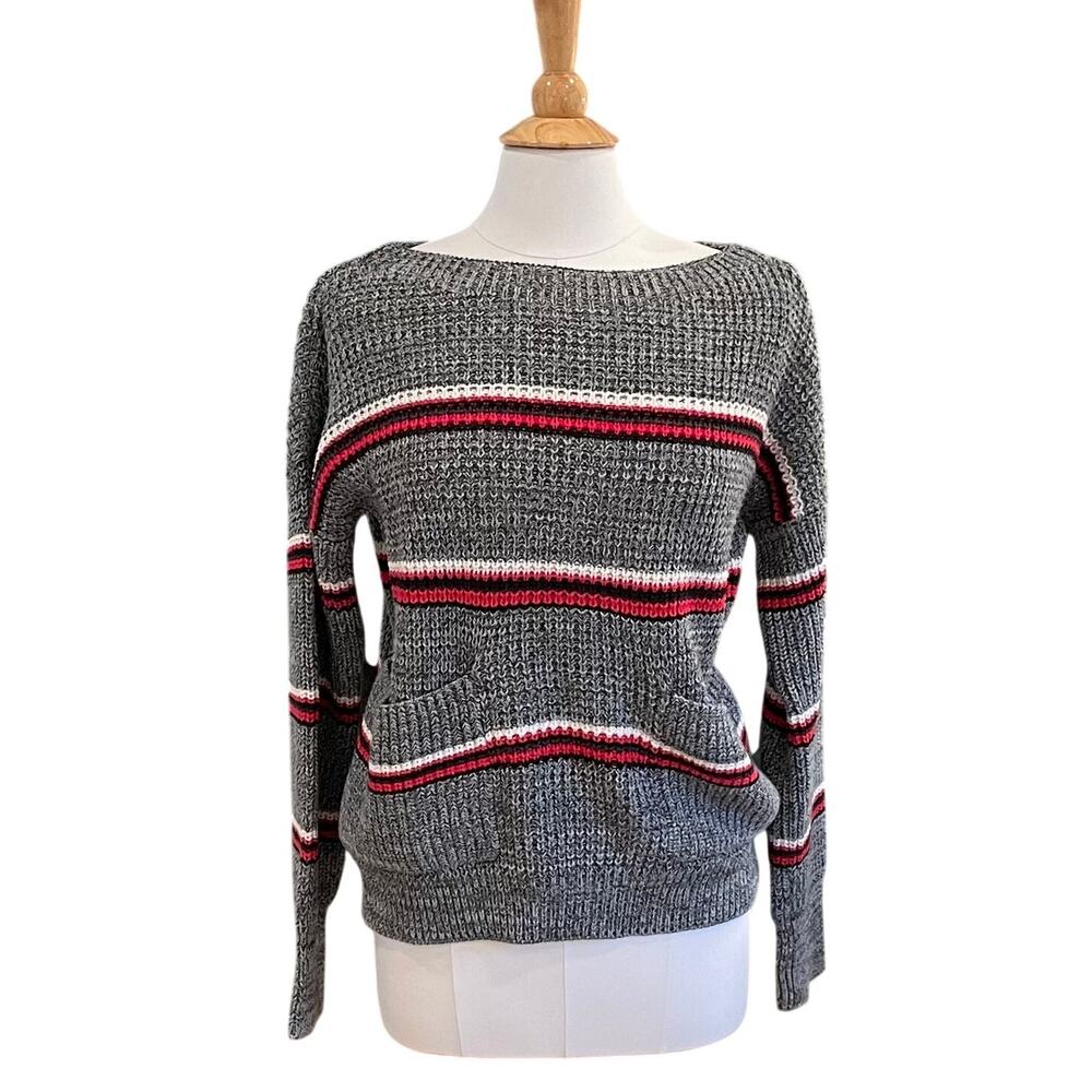 Victoria's Secret Gray Striped Chunky Knit Sweater, Relaxed Fit, Sporty,S